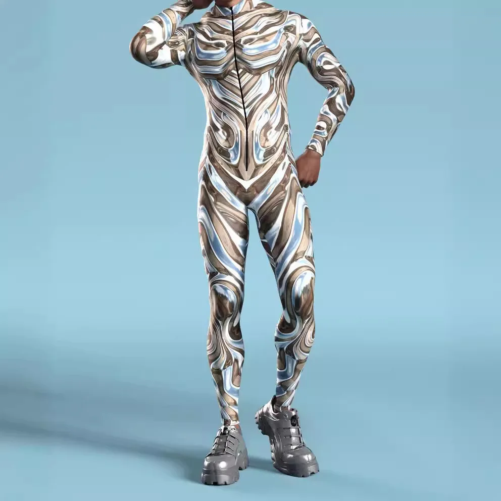 

Men Cool Bodysuit Cyber Punk 3D Printed Steampunk Armor Zentai Halloween Party Cosplay Costume Carnival Jumpsuit