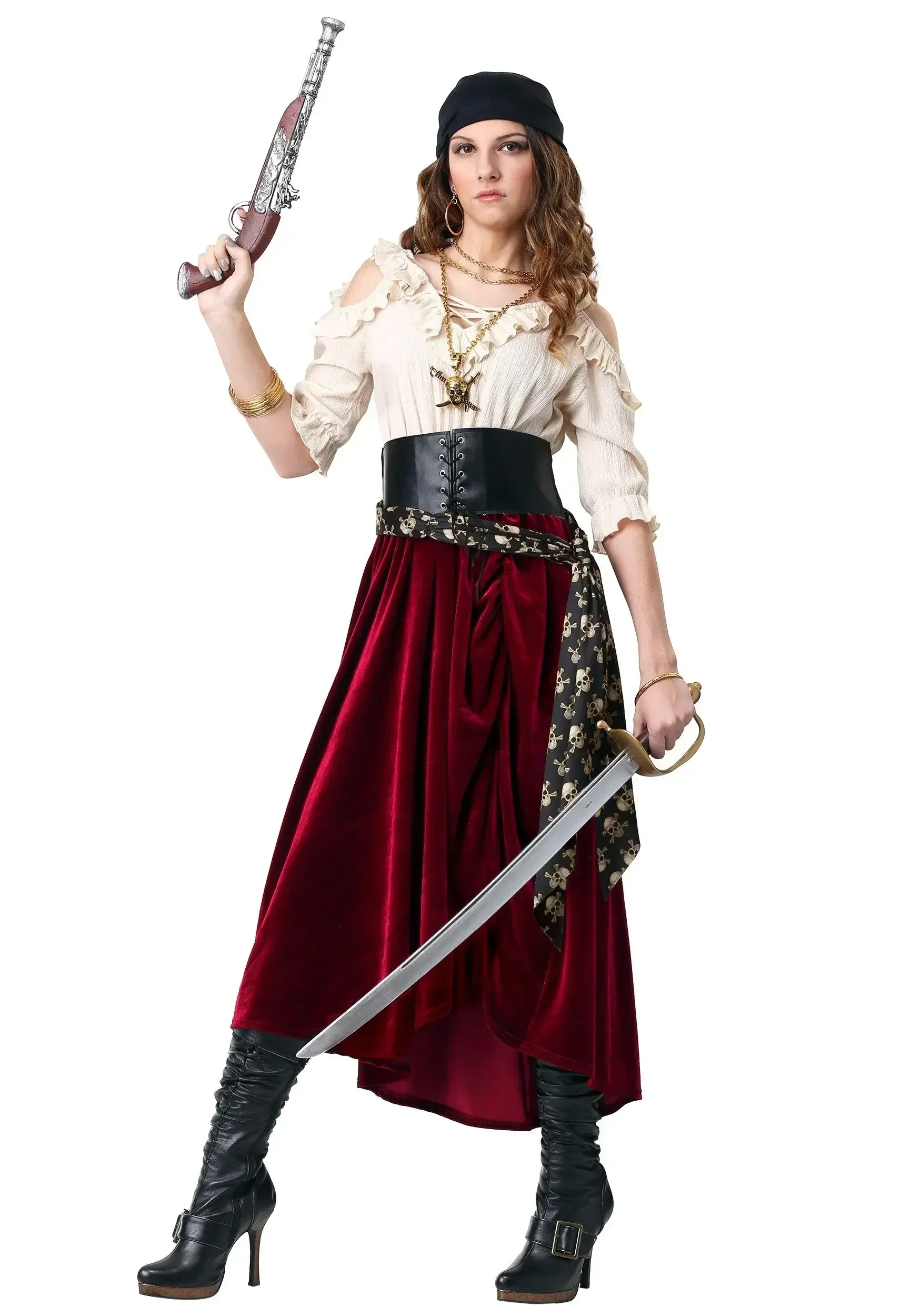 Female Caribbean Pirates Captain Costume Adult Halloween Cosplay Suit Gothic Fancy Dress