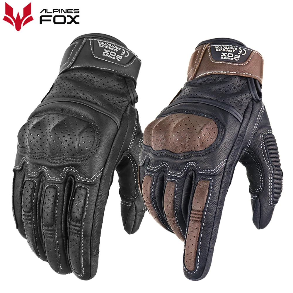 Summer Retro Perforated Leather Motorcycle Gloves Men Women Full Finger Motocross Biker Glove Guantes Moto Equipment M-XXL