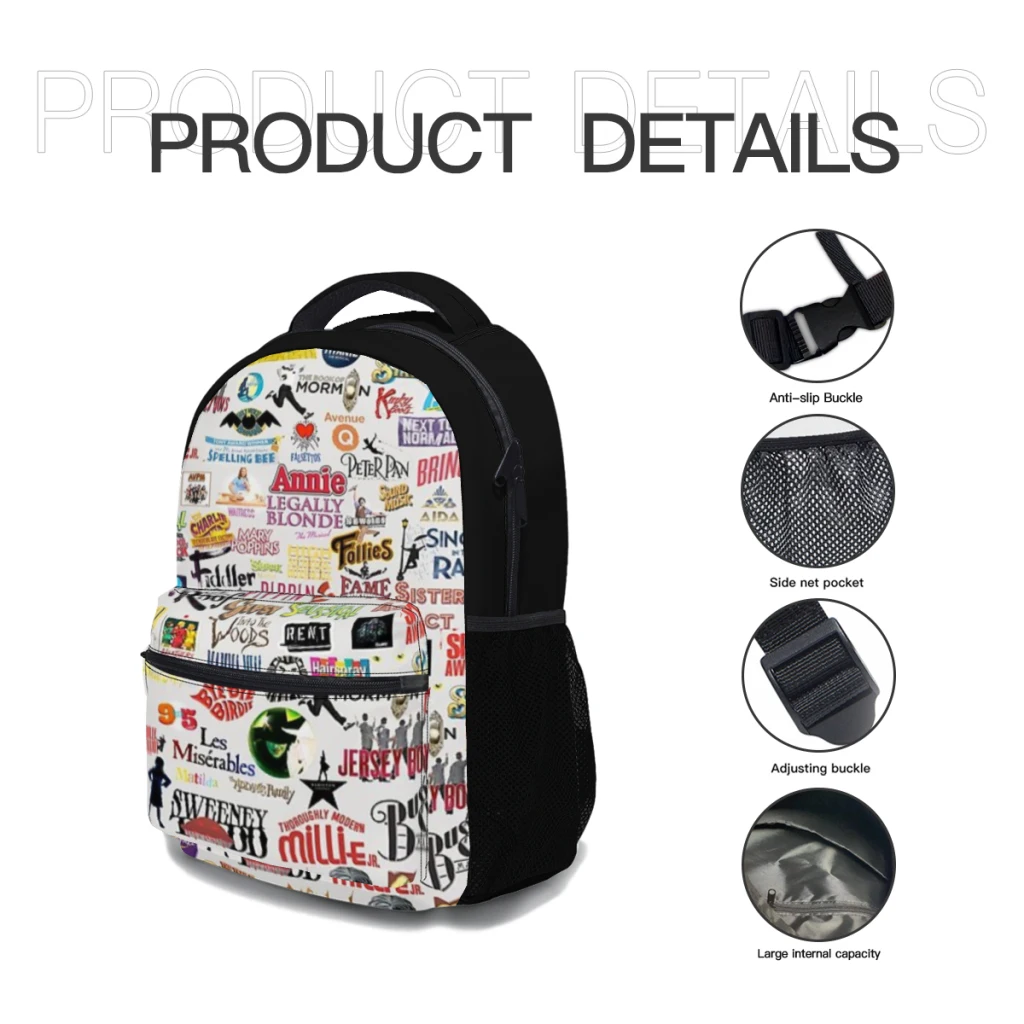 Musical Logos Versatile Backpack Large Capacity Waterproof Backpack Washable Computer Bag Unisex