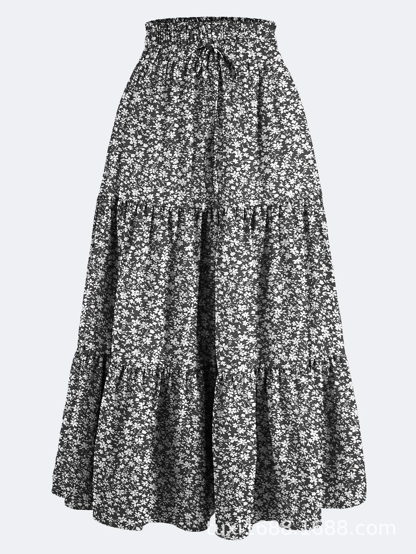 Women's Boho Floral Print Skirt Vintage High Waist Maxi Skirts Summer Casual Loose Beach Skirt Elegant Ladies Flowy Ruffle Skirt