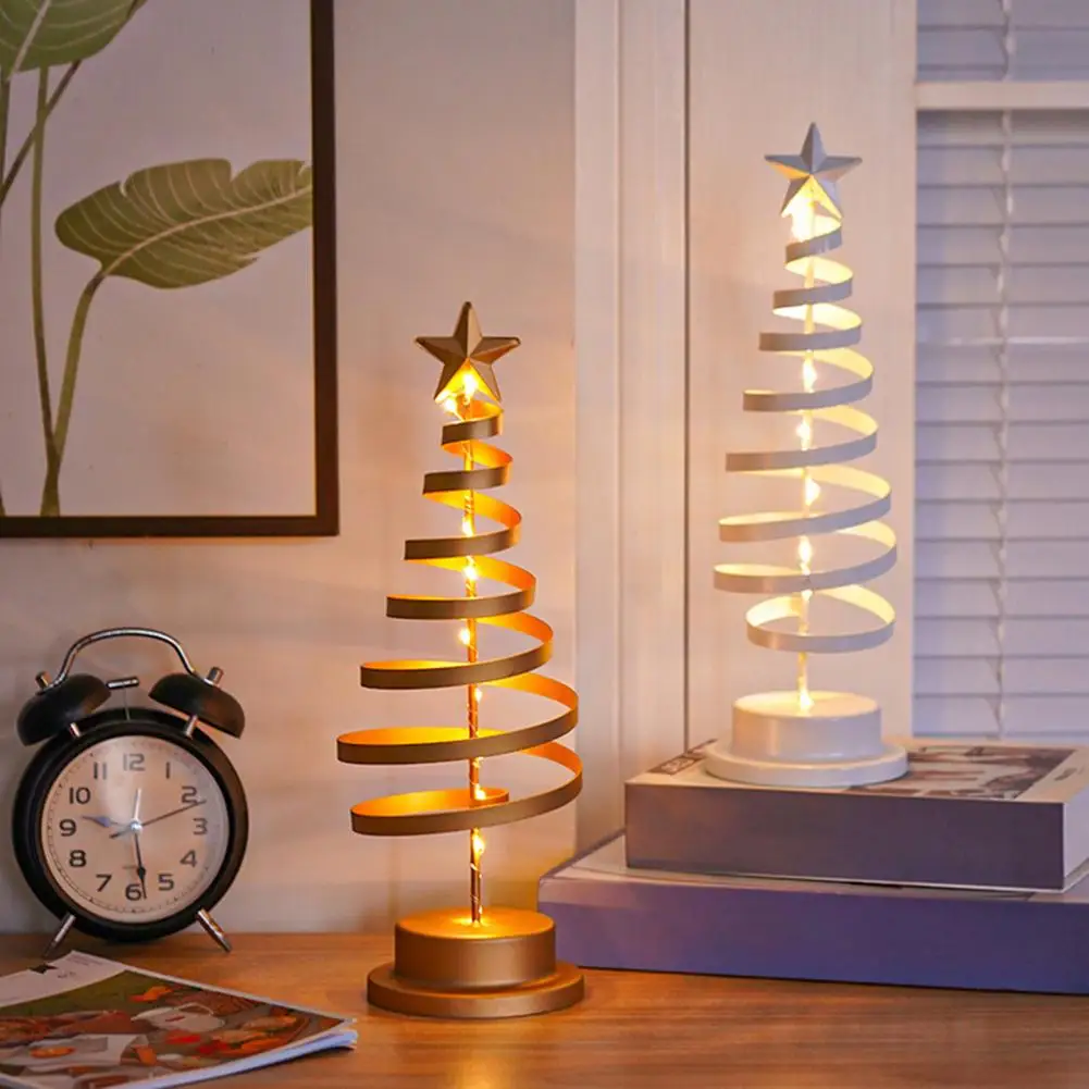 Luces navideñas sin cables, luz nocturna de árbol en espiral alimentada por batería para exhibiciones interiores y exteriores, árbol de Navidad decorativo de hierro