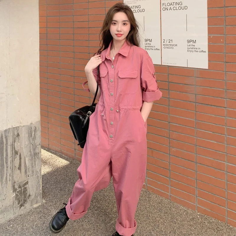 

Ele Workwear Jumpsuit Women's Loose Straight Casual Pants High Waist Polyester Fiber Commute Sle Faionable Set