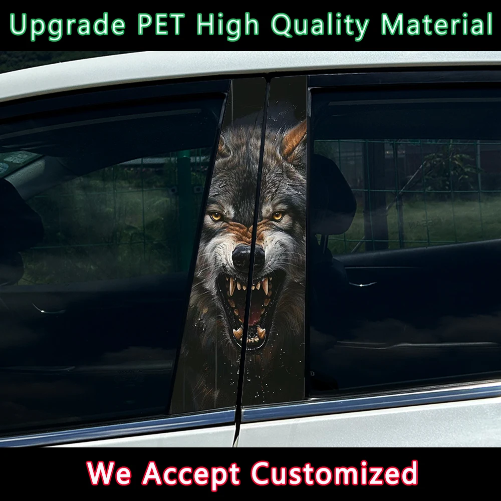 

1/2pcs Angry Wolf Car Stickers Auto B Pillar Waterproof Animal Decor Cover Scratches Car Doors Pillar Vinyl Decals