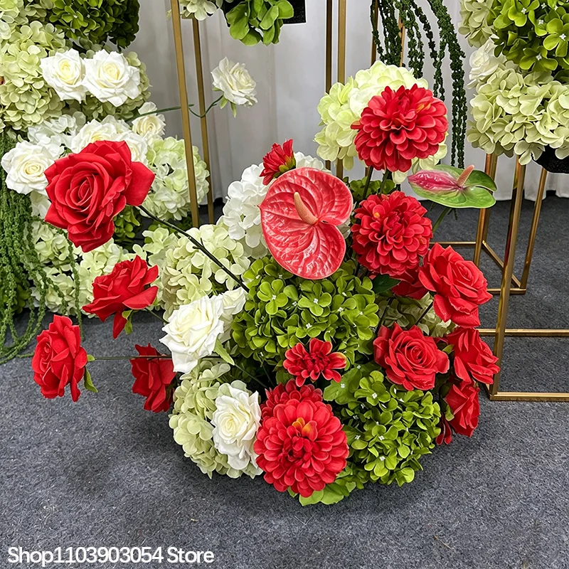 Lila/Rot/Blau/Rosa Künstliche Hortensien, Anthurien, Rosen Blumenarrangement Hochzeits-Hintergrund Deko Tisch Blumen Bühnen-Event-Requisite – Detail 4