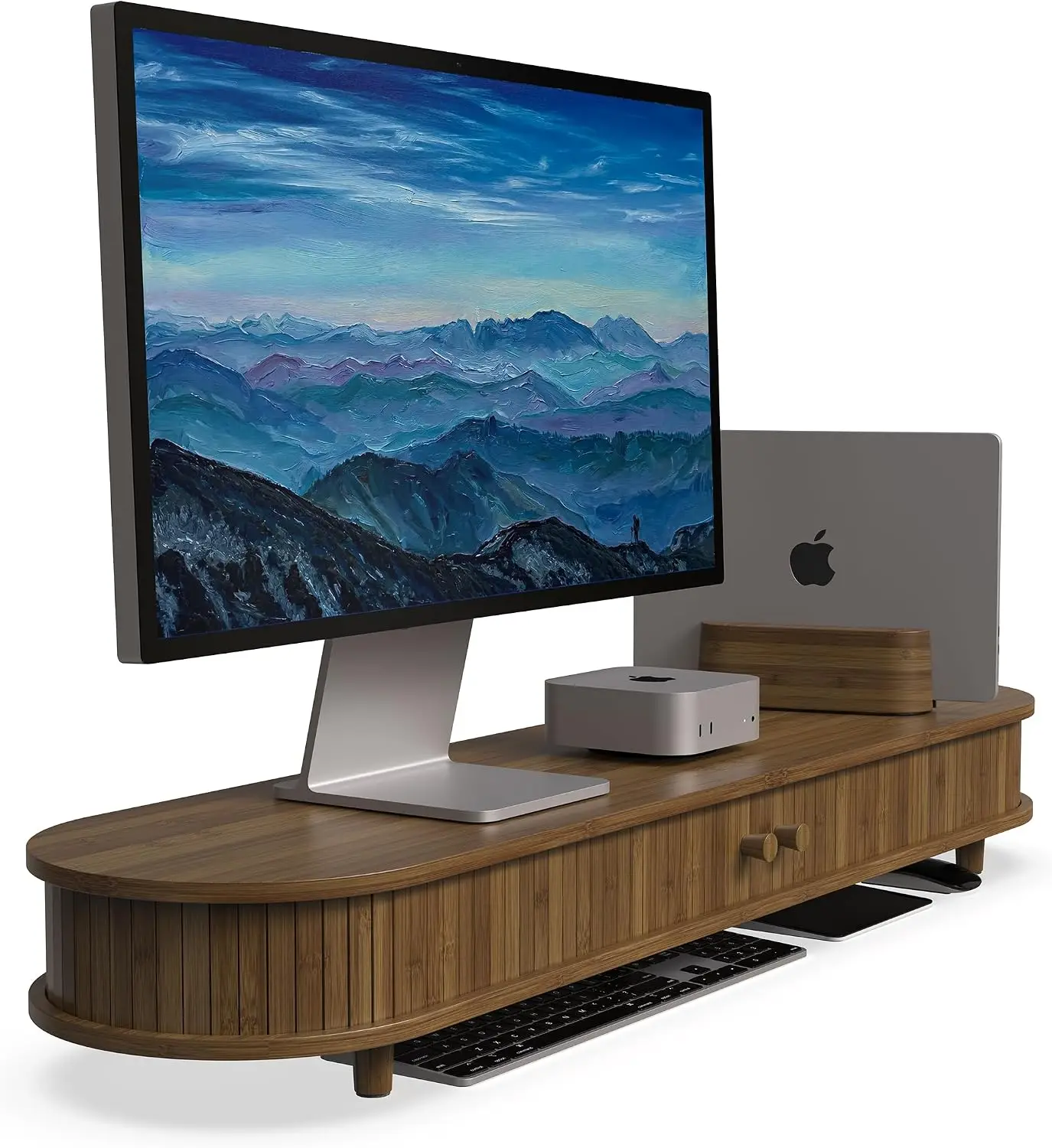 Eco Friendly Bamboo Dual Monitor Stand with Storage