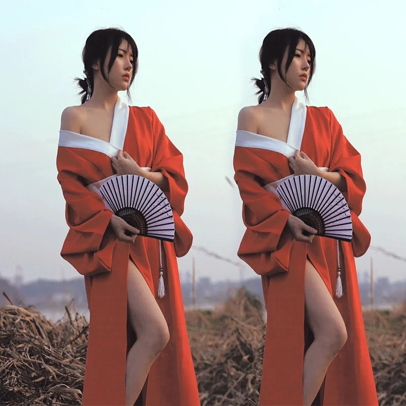 

Traditional Japanese Kimono Girls Outdoors Photography Sakura Background Improved Kimono Festival Youth Bathrobe Polyester Ma...