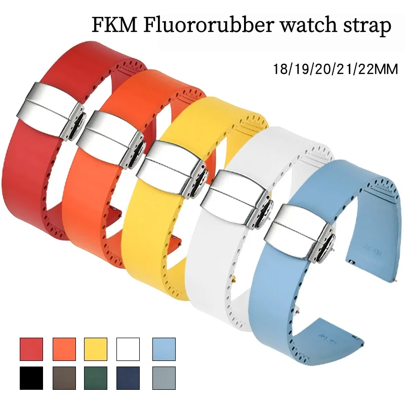 ユニバーサルクイックリリースフッ素ゴム時計ストラップfkmバタフライバックルブレスレット（カットしてサイズ調整可能）18mm-19mm-20mm-21mm-22mm