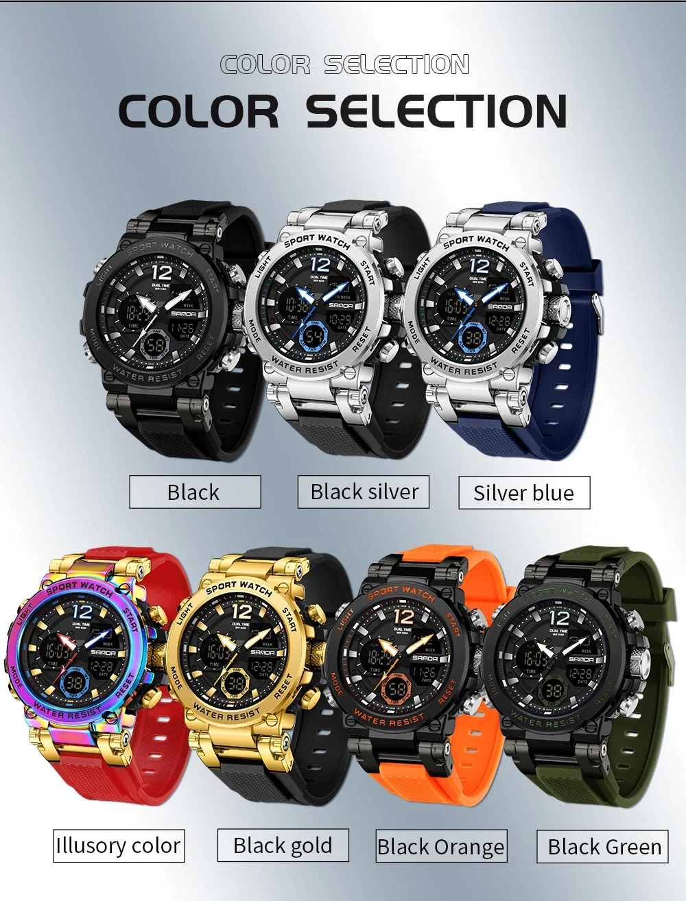 Fashion Sanda Top Brand 6178 New Men\'s Quartz Electronic Digital Cool Multi Functional Waterproof Sports Military Wrist Watches