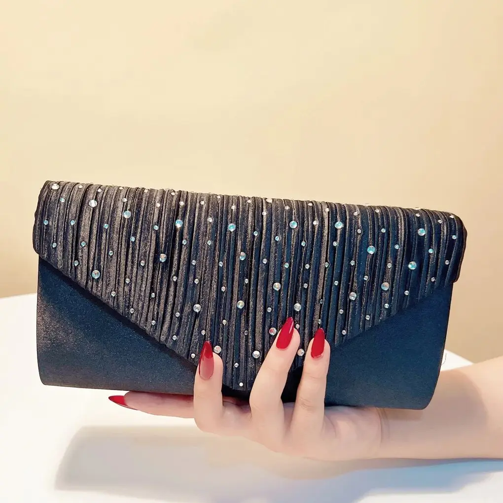 

Envelope Design Rhinestones Clutch Bags Cover Satin Ladies Evening Bags Shoulder Chain Handbags Glitter Glamorous Purse