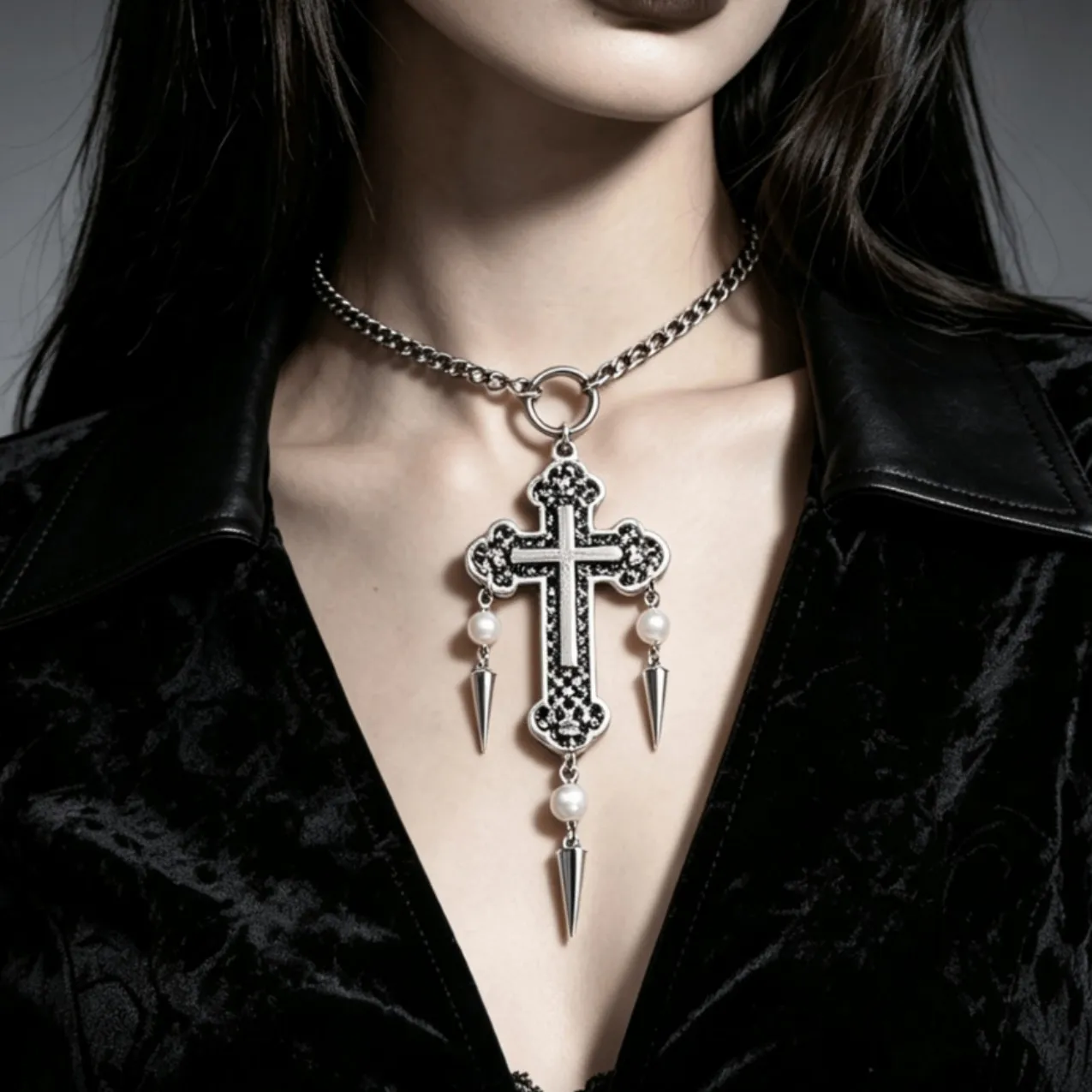 Rivet Cross Choker,Gothic jewelry,punk accessories,carved cross,red jewelry,hippie,rock,mysterious,spiky,necklace for women man