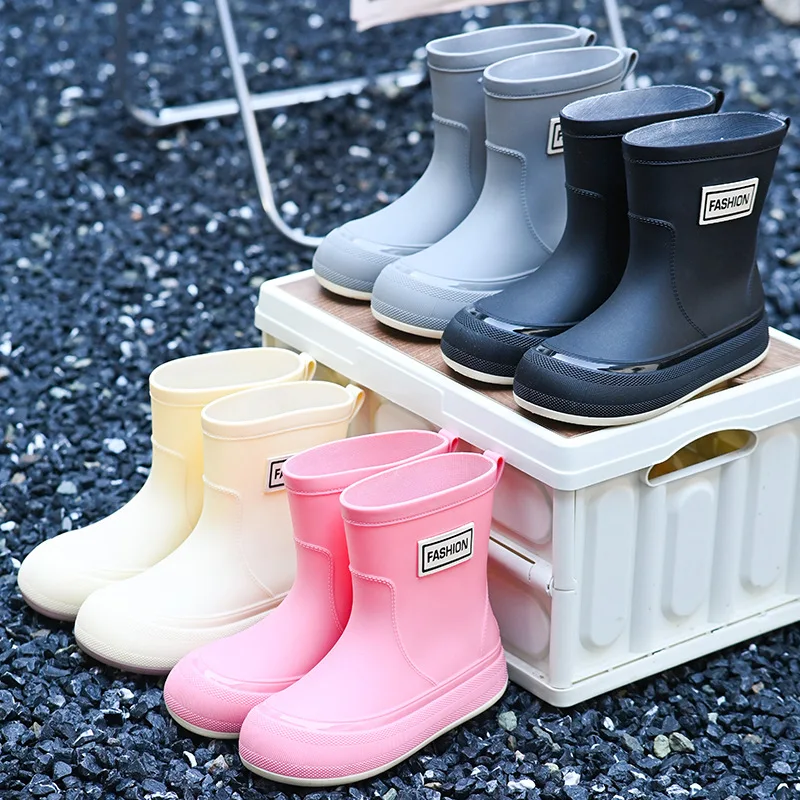 2024 New Rain Shoes Female Mid-calf Thick Bottom Waterproof Boots Non-slip Fashion Water Shoes Kitchen Zapatos Para Mujeres