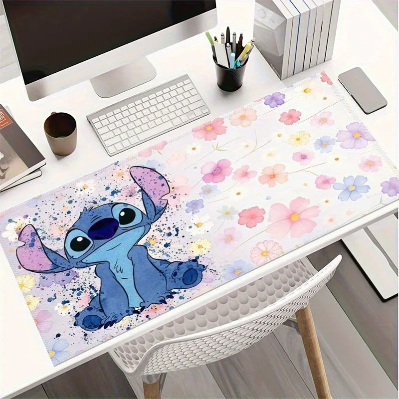 Alas Mouse Karet Bertema Jahitan yang Dapat Dicuci dengan Desain Bunga yang Cerah - Anti-Selip, Alas Meja Panjang untuk Rumah, Kantor & Pengaturan Gaming - I