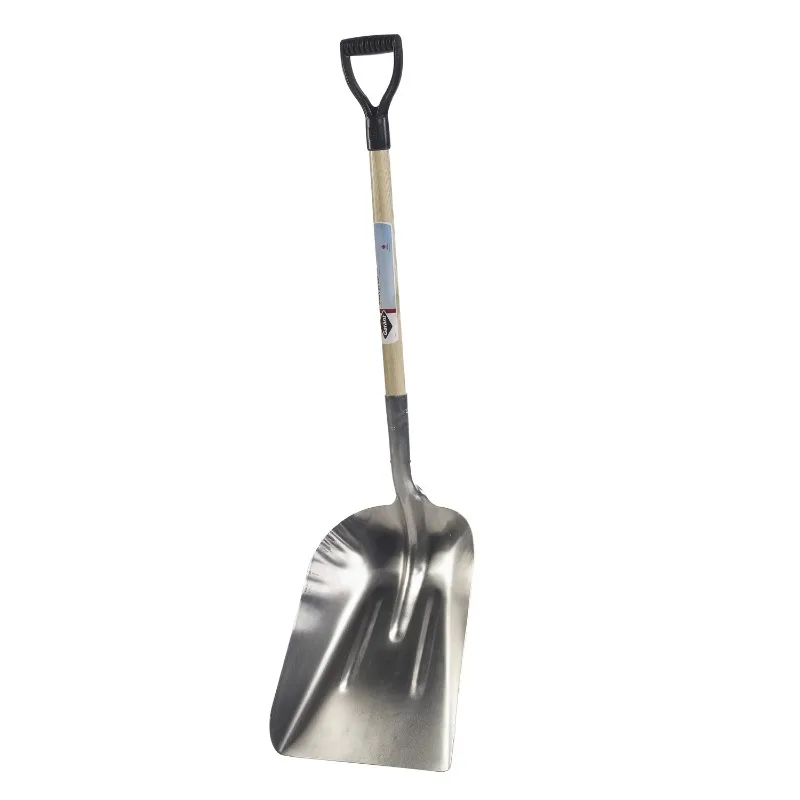 

Silver Aluminum Grain Scoop with D-Grip and Wood Handle - LAG08D