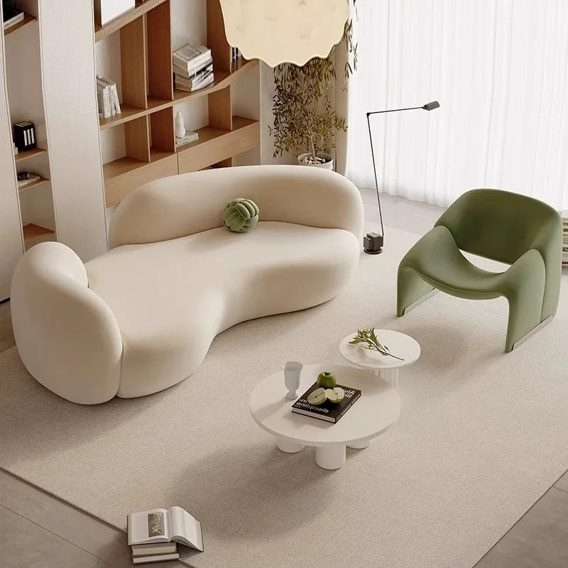 Curved sofa small apartment sitting area reception clothing store beauty salon cream wind bed and breakfast office meeting sofa