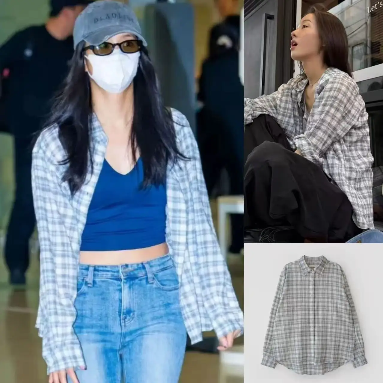 

ANDNEEDS2025 Autumn New Sle JinZhiXiu Faion Loose All-Match Plaid Long Sve irt Casual Sle Breathable Sunscreen Thin