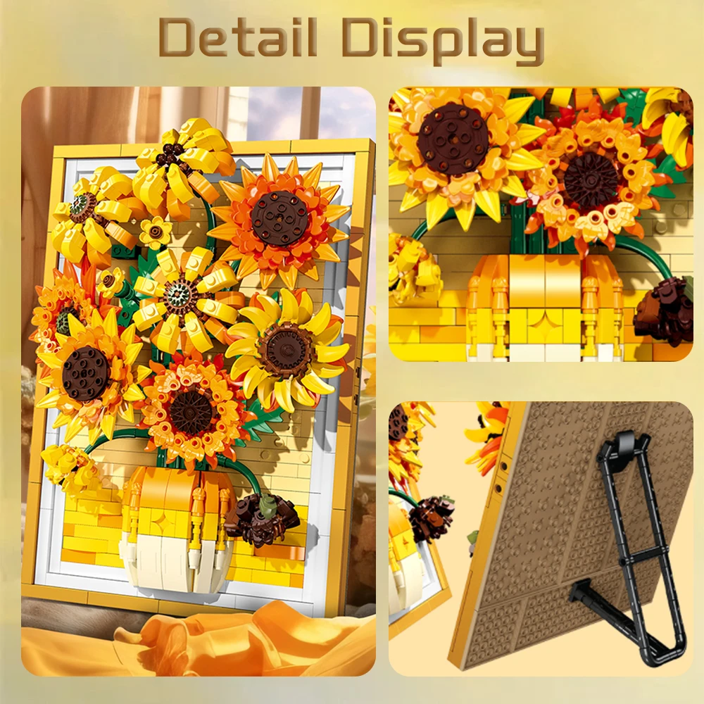 

Eternal Sunflower Building Block Flower DIY Ornaments Kids Bricks Toys 1011 PCS Art Bouquet MOC Frame Girl Valentine's Day Gifts