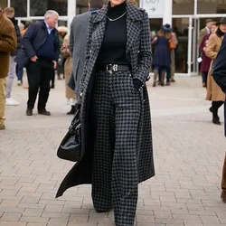 Elegant Houndstooth Women Suits 2 Piece Peak Lapel Formal Casual Prom Party Pants Sets Blazer with Pants