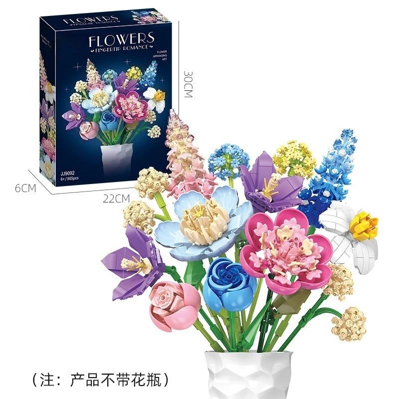 

Jiexing Building Blocks JJ9092 Foggy City Lovers Assembly Bouquet, Girl Toy Gift, Everlasting Flower