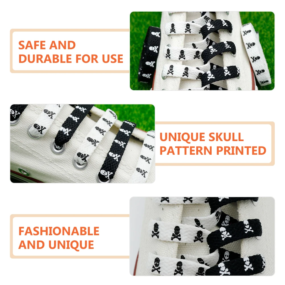 

2 Pair Flat Laces Shoelaces Shoes for Sneakers Decorative Designed Polyester Skull Boot Women's Accessories Fat