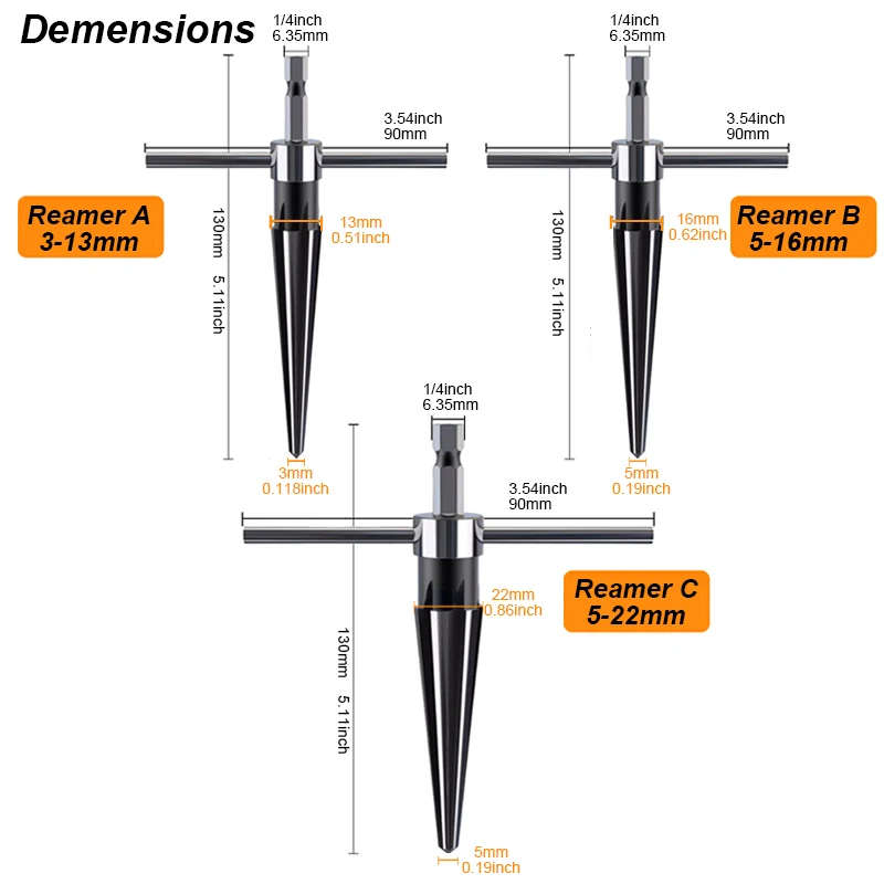 Taper Reamer Drill Bit Hex Shank Chamfer T Handle Metric Woodwork Core Cutting DIY Bridge Pin Hole Cutter Latche Luthier Tool