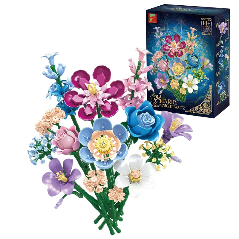 

730PCS Rose Hyacinth Gypsophila Flower Bouquet Building Blocks Preserved Flower Model Bricks Desktop Deco Kids Toy Holiday Gift