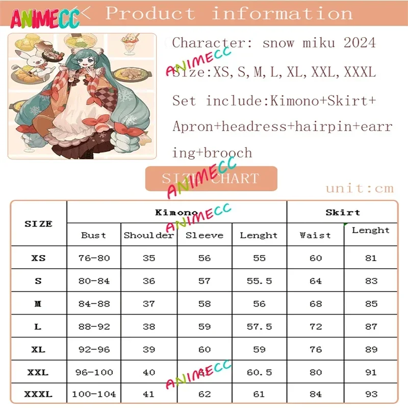 ANIMECC 2024 Snow Miku Cosplay Costume Wig Kawaiil Kimono Outfit Halloween Party Christmas Outfits for Women Girls Full Set