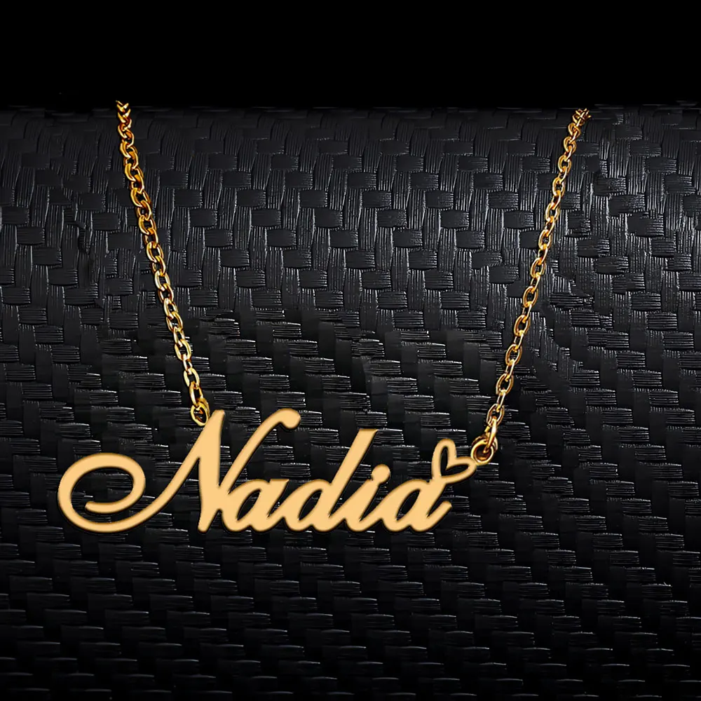 

AOLOSHOW Nadia with Heart Personalized Name Necklace Gold Plated Stainless Steel for Women Birthday Wedding Jewelry Gift