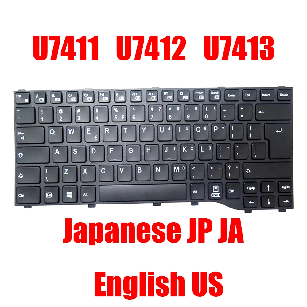 US English JP JA Japanese Laptop Keyboard For Fujitsu For LifeBook U7411 U7412 U7413 Black Frame  New