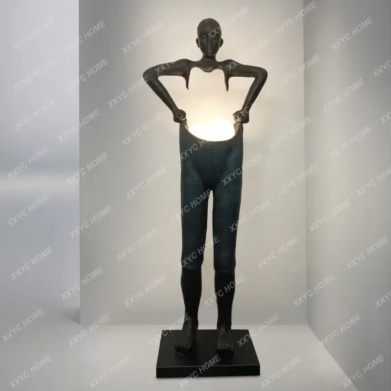 

Art Sculpture Humanoid Lifting Pants Large Abstract Resin Sculptured Ornaments Landscape Decorative Crafts Floor Lamp