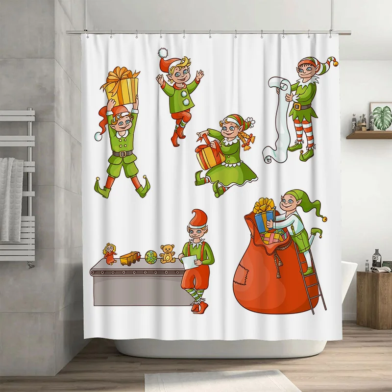 

TU Whimsical Elf Shower Curtain Forest Magic Woodland Christmas Holiday Bathroom Decor Set