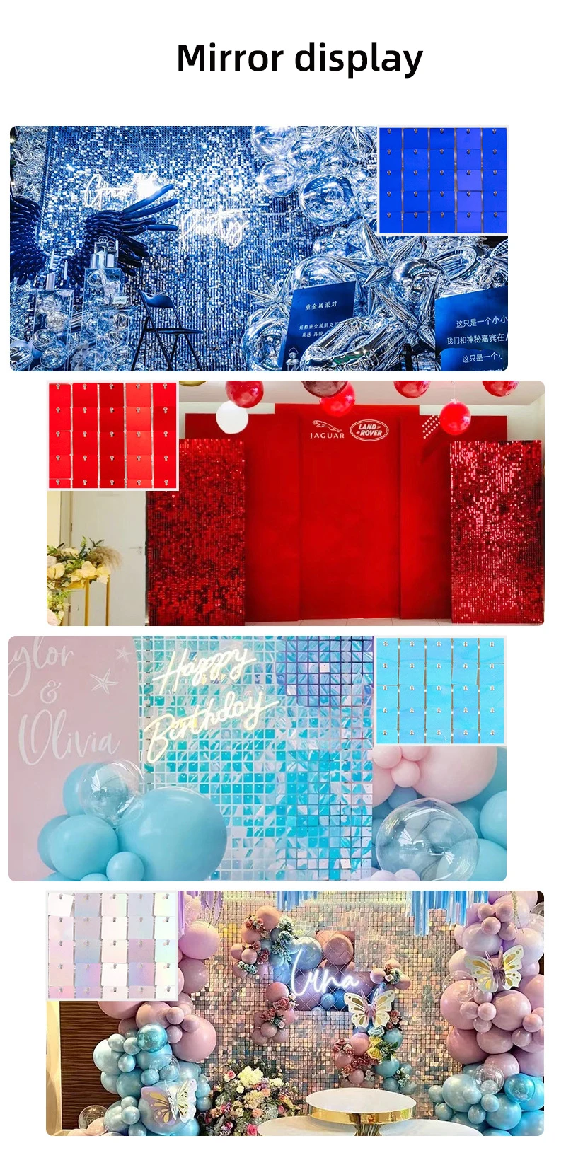 Fopytu Pannello a Parete di Paillettestri Fondo 8pcs Pannello a Parete Luccicante d'Argento per Decorazione della Festa di Fidanzamento di Compleanno del Matrimonio