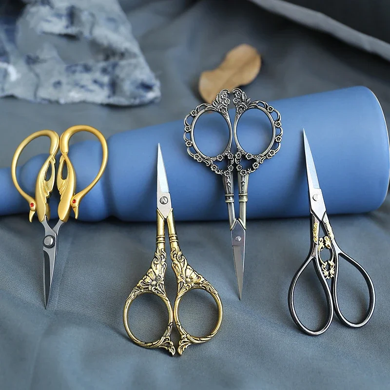 

Vintage European Stainless Steel Scissors 4-style Antique Gold Precision Tip for Fabric Embroidery DIY Crafts Sewing Tools