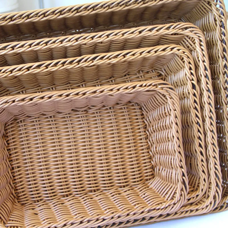 Rattan Tray Rectangular Woven Serving Tray Bathroom Tray Guest Towel Napkin Holder Wicker Decorative Serving Baskets For Bread