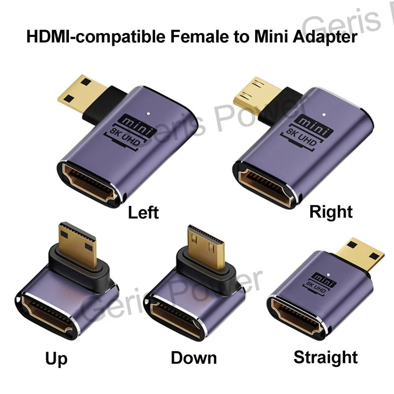 Hdmi-互換アダプター,オス-メスコンバーターアダプター,270度,8k hdコネクタ,ミニ/マイクロhdmi互換,エクステンダー