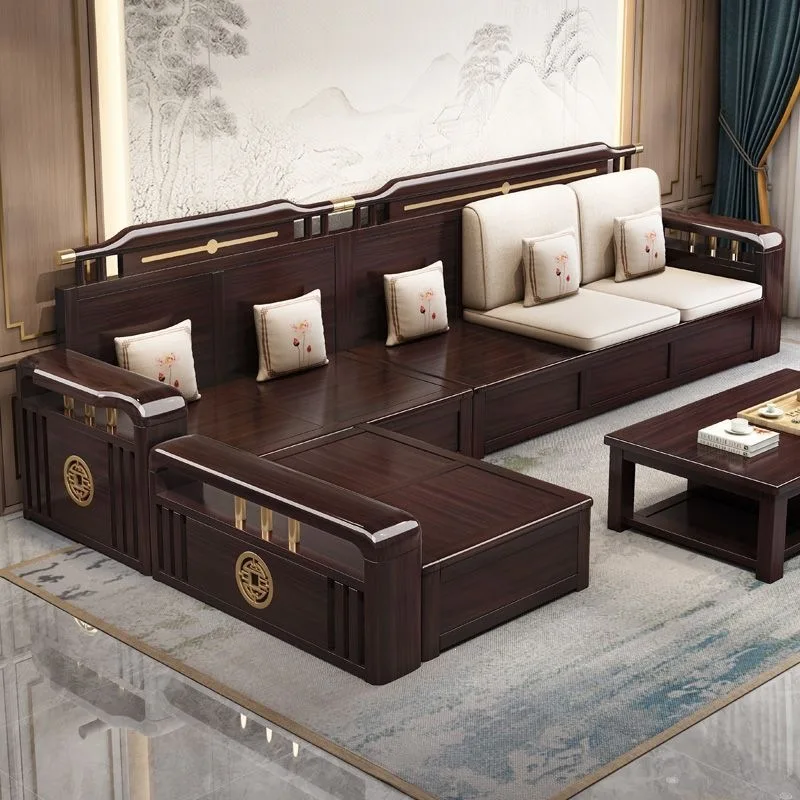 New Chinese-style purple gold sandalwood solid wood sofa, living room home winter and summer storage dual-purpose sofa