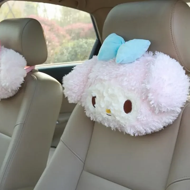 Soft Car Seat Pillow Cute Pink Girl Heart Merlot Rabbit Plush Car Headrest Marshmallow Car Neck Pillow Car Seat Cushion Headrest