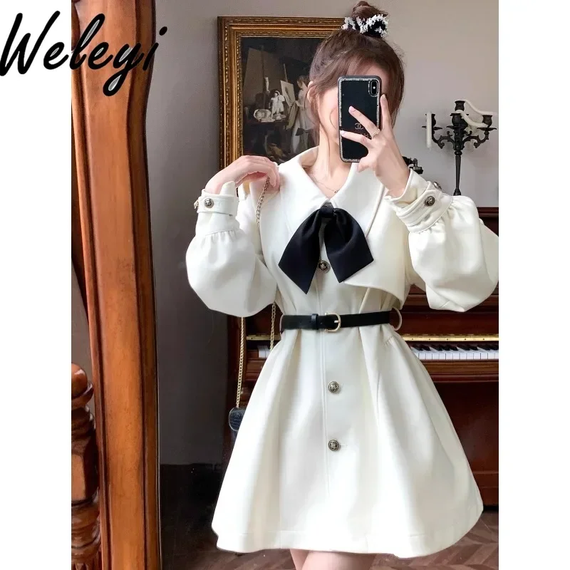 

Korean Retro Woolen Cloak Trench Coat Women's Streetwear New 2024 Autumn Clothes Sweet Cloak Type Long Sleeved White Woolen Coat