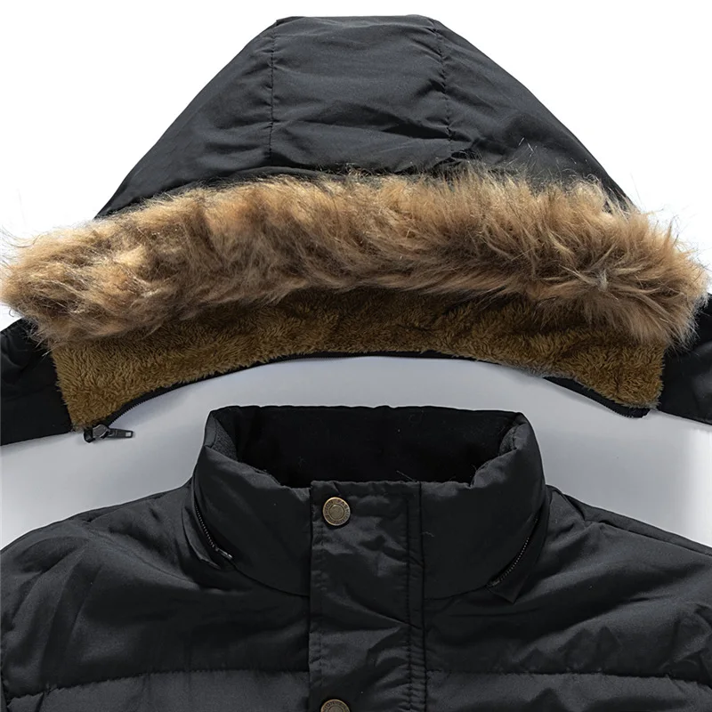 Men's Winter Cotton-Padded Jacket Thickened Fleece Cold-Proof Hooded Mid-Length Coat Warm Outerwear