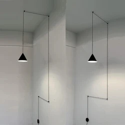 Modern Black Metal Long Wire Design LED Pendant Lights Geometric Kitchen Hanging Lamp Bedside Lighting Home Decor Light Fixture
