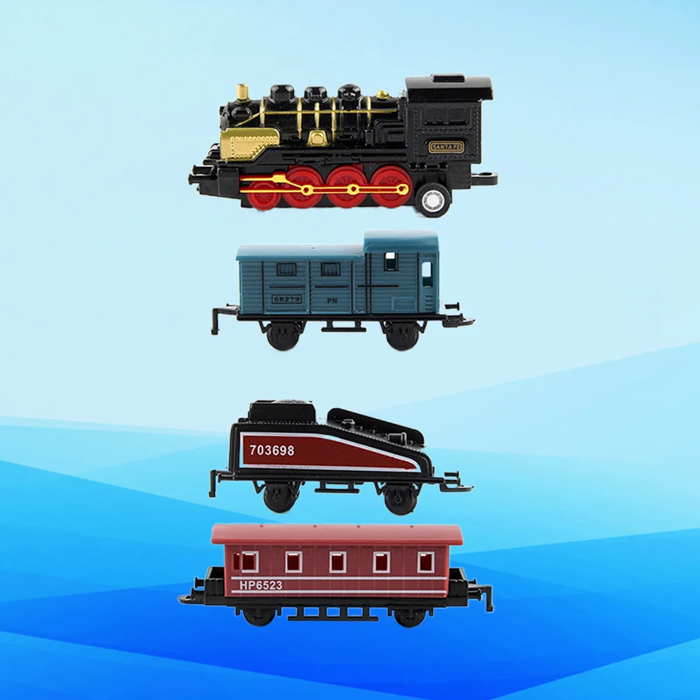 4 stuks legering speelgoedauto voertuigen retro stoomtrein trek model trein kinderspeelgoed set voor jongens geschenken (zwart)