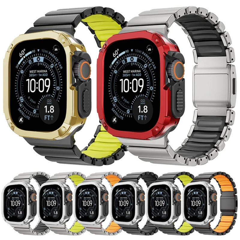 Luxury Titanium Strap+Plastic Case For Apple Watch Ultra 3 2 1 49mm Sport Metal Band For iwatch Series 11 10 46mm 9 8 7 45 44MM