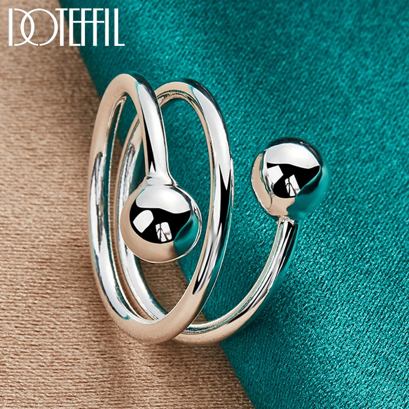 DOTEFFIL 925 Sterling Silver Double Smooth 8mm Beads Ball Ring For Woman Man Fashion Wedding Engagement Party Gift Charm Jewelry