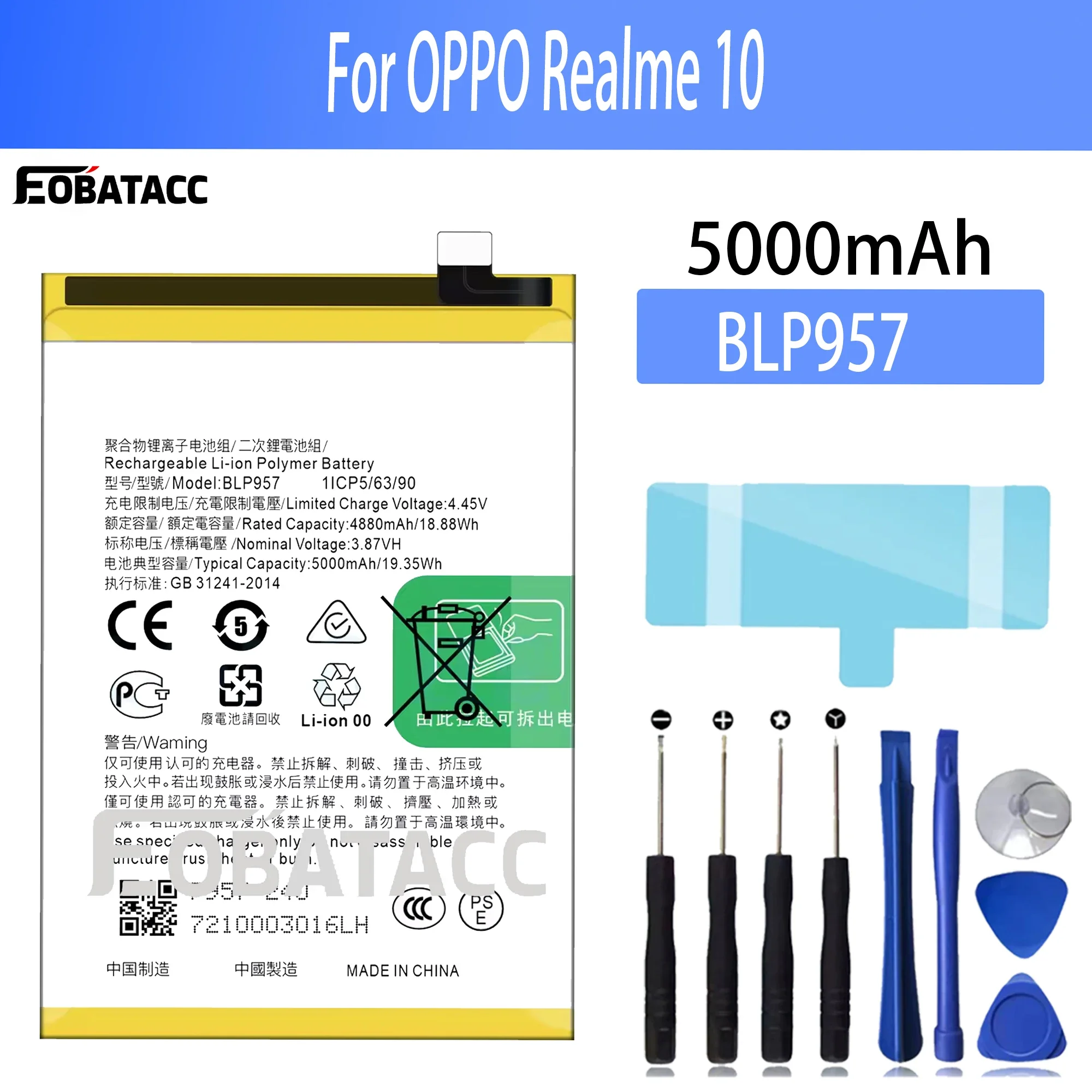 

100% New Original Battery BLP957 For OPPO Realme 10 Battery + Free Tools