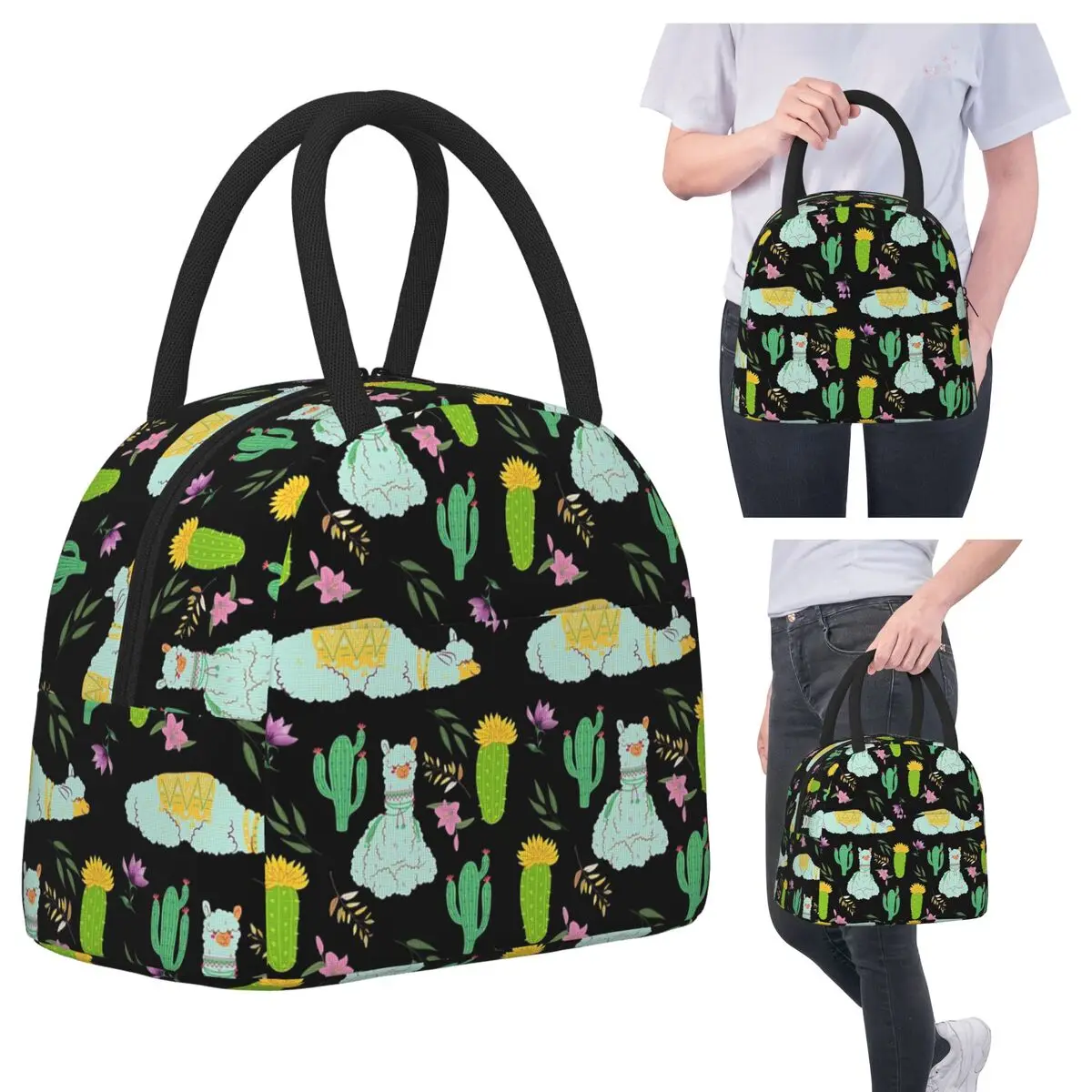 

Sleepy Llama Cactus Alpaca Insulated Lunch Bag for Women Office Cooler Thermal Food Box Tote Leakproof Lunch Boxes Container