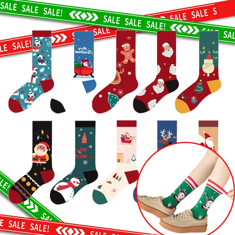 

European American Style Creative Autumn/Winter Cartoon Christmas Kawaii Socks Fashionable Trendy Colorful Cute Mid Tube Socks