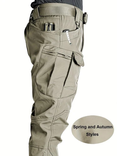 Imagen 2 del producto Pantalones Cargo Multibolsillos para Hombre - Tela Elástica y Transpirable |   Pantalones Softshell de Corte Regular Lavables a Máquina |   Casual para exteriores, largo