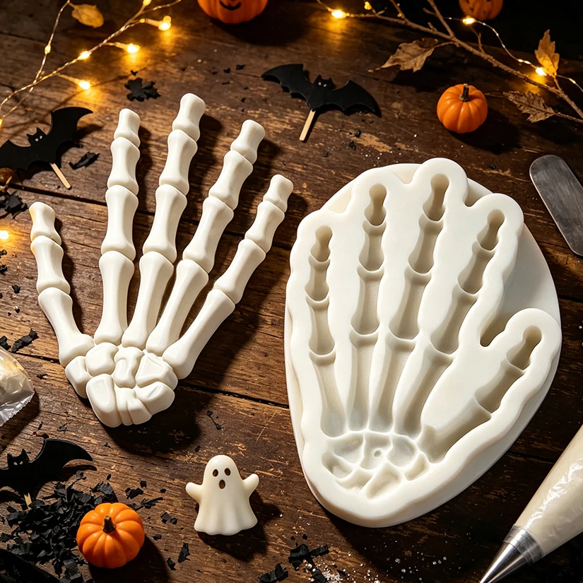 Halloween Skeleton Hand Silicone Mold for Sugarcraft Resin Cupcake Baking Fondant Cake Decorating Tools