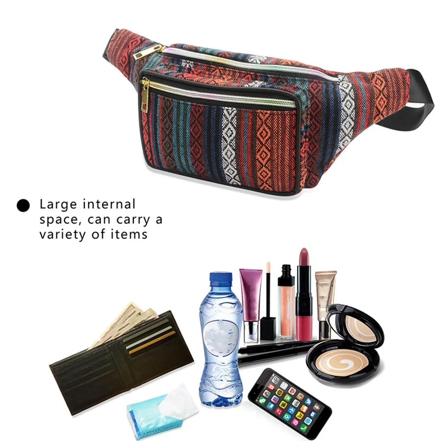 Women Ethnic Fanny Pack Retro Vintage Bum Bags Travel Hiking Waist Belt Purse Fanny Pack for Women Waist Bag Color B