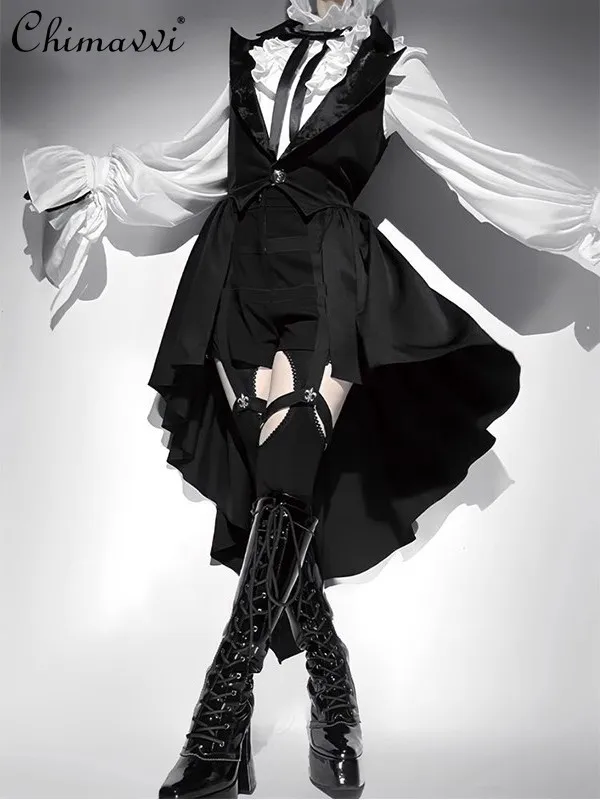 

Black and White Gothic Style Prince Series Set New 2025 Autumn Clothes Lolita Shirt Lace Shorts Tail Vest Three-Piece Set